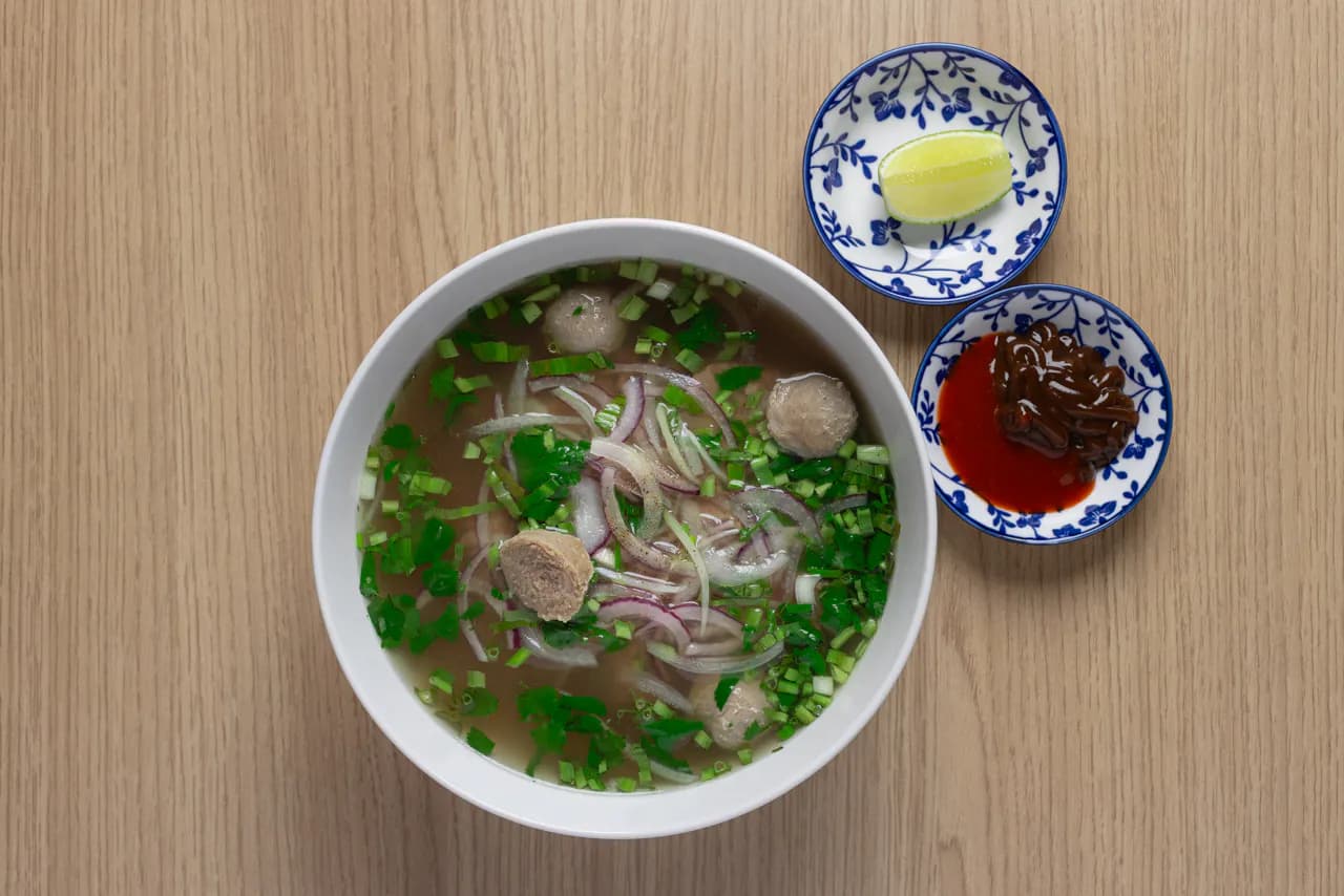 Steaming phở bowl